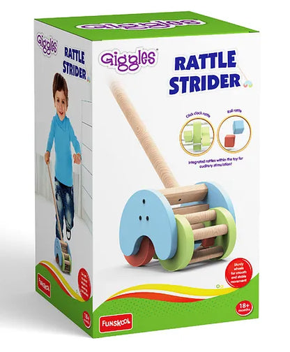 Funskool Giggles Rattle Strider-Sturdy Handles & Smooth Edges-Produce Enchanting Sounds-Wooden Push and Pull Toy-9M+