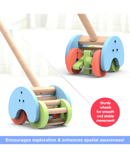 Funskool Giggles Rattle Strider-Sturdy Handles & Smooth Edges-Produce Enchanting Sounds-Wooden Push and Pull Toy-9M+