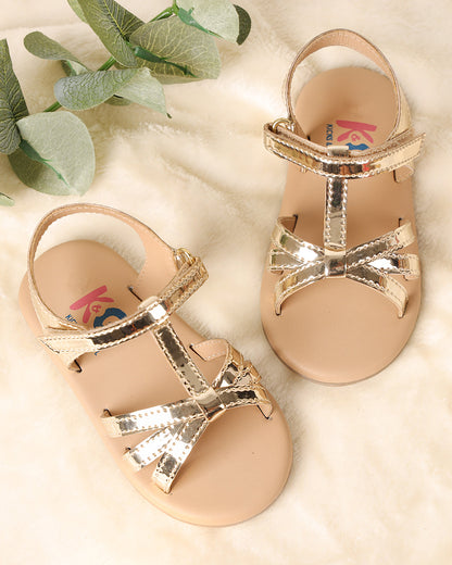 Kicks & Crawl Silver & Brown Dreamy Strappy Velcro Sandals For Infants