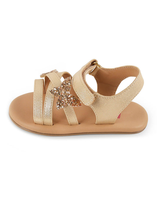 Kicks & Crawl Golden & Cream Butterfly Velcro Sandals For Infants