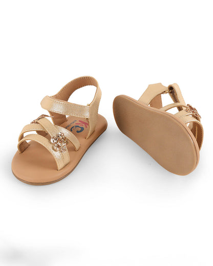 Kicks & Crawl Golden & Cream Butterfly Velcro Sandals For Infants