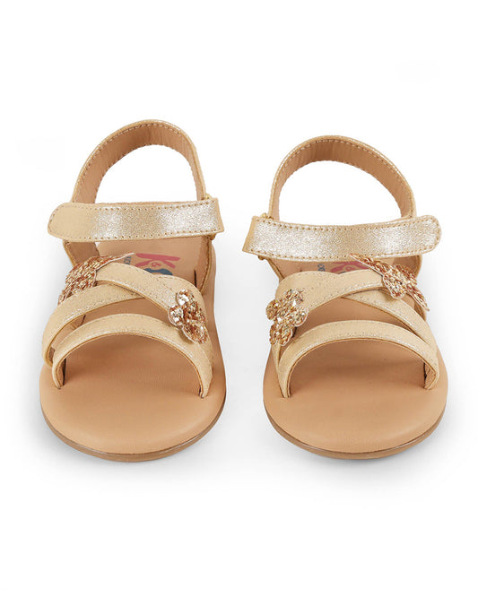 Kicks & Crawl Golden & Cream Butterfly Velcro Sandals For Infants