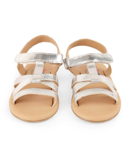 Kicks & Crawl Brown & Silver Shiny Hearts Velcro Sandals For Infants