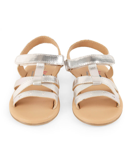 Kicks & Crawl Brown & Silver Shiny Hearts Velcro Sandals For Infants