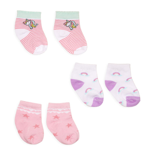 Kicks & Crawl Pink, Purple & Multicolor Socks-Unicorn Print-Cotton-Pack of 3-For Infants