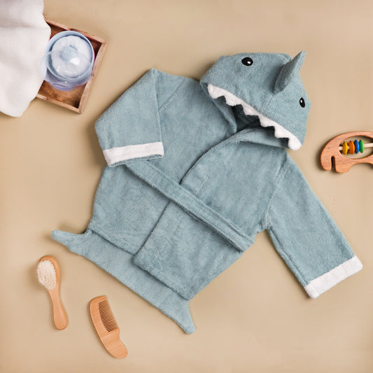 Kicks & Crawl Baby Hooded Bathrobe-100% Terry Cotton-Shark Doo Doo