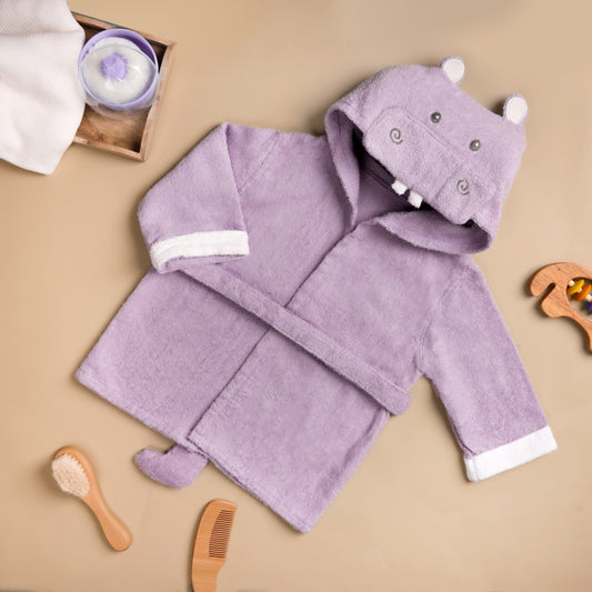 Kicks & Crawl Baby Hooded Bathrobe-100% Terry Cotton-Baby Rhino