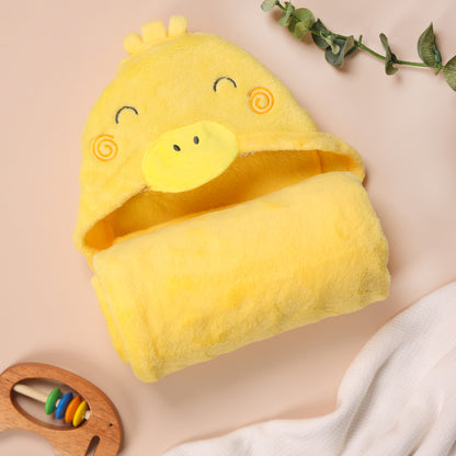 Kicks & Crawl Quack Quack Hooded Baby Blanket-Keeps Baby's Head Warm-Yellow-Blanket For Infants