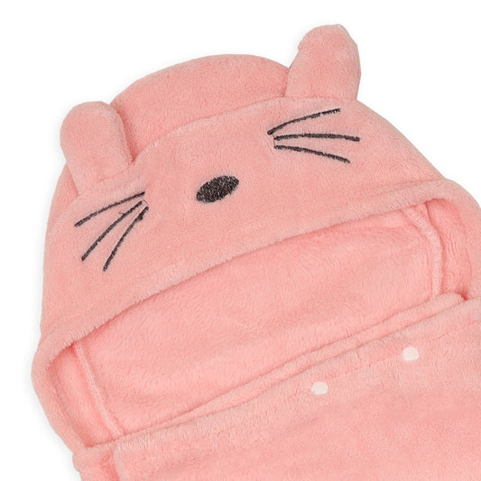 Kicks & Crawl Cutie Kitty Hooded Baby Blanket-Keeps Baby's Head Warm-Pink-Blanket For Infants