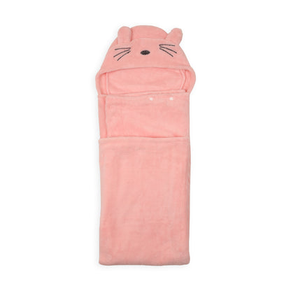 Kicks & Crawl Cutie Kitty Hooded Baby Blanket-Keeps Baby's Head Warm-Pink-Blanket For Infants