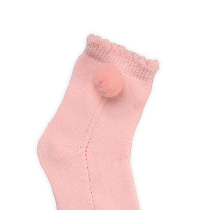 Kicks & Crawl Pink & White Socks-Pom Pom Embroidered-Cotton-Pack of 2-For Infants