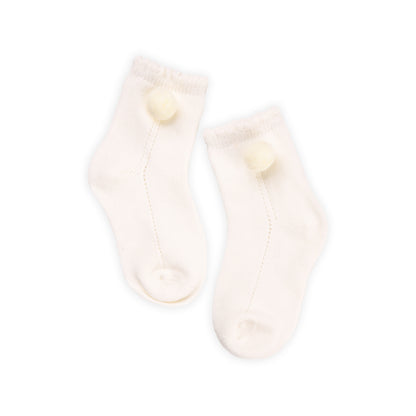 Kicks & Crawl Pink & White Socks-Pom Pom Embroidered-Cotton-Pack of 2-For Infants