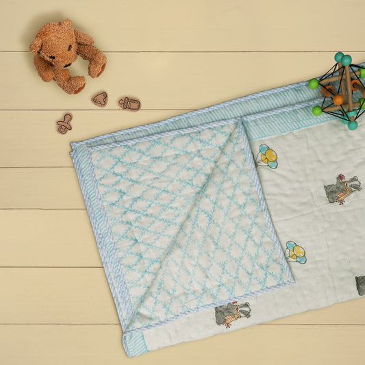 Kicks & Crawl Bears & Balloons Quilted Thick Blanket-Breathable & Durable-White & Orange-Blanket For Infants