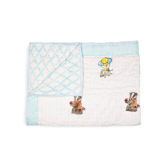 Kicks & Crawl Bears & Balloons Quilted Thick Blanket-Breathable & Durable-White & Orange-Blanket For Infants