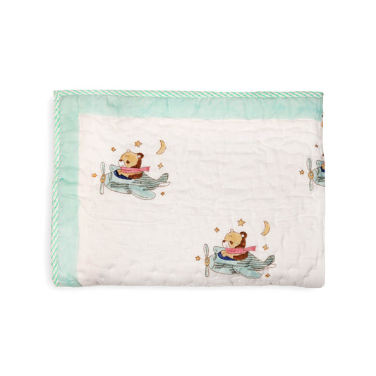 Kicks & Crawl Bears & Stars Quilted Thick Blanket-Breathable & Durable-White & Blue-Blanket For Infants