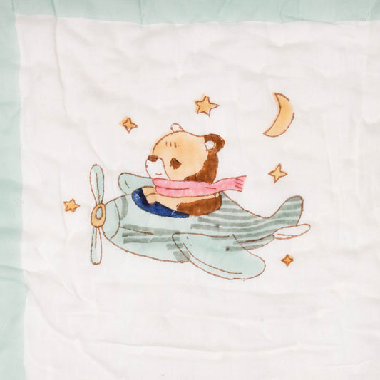 Kicks & Crawl Bears & Stars Quilted Thick Blanket-Breathable & Durable-White & Blue-Blanket For Infants