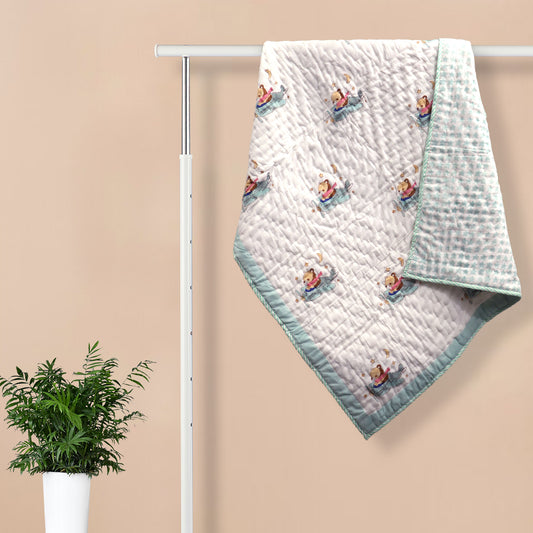 Kicks & Crawl Bears & Stars Quilted Thick Blanket-Breathable & Durable-White & Blue-Blanket For Infants