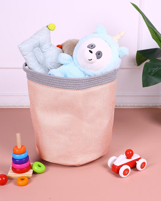 Kicks & Crawl Pink Storage Nest-Multipurpose Storage Bag-Closet Organizer, Nursery Bin, Bath Basket & Toy Storage-Durable-Pink & Grey