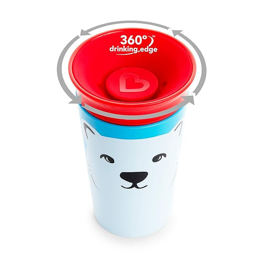 Munchkin Miracle 360 Degree WildLove Trainer Cup-Bear-Auto Flow Stop-266 ml-For Infants