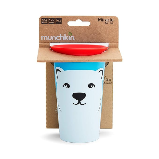 Munchkin Miracle 360 Degree WildLove Trainer Cup-Bear-Auto Flow Stop-266 ml-For Infants