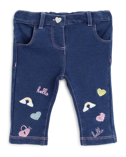 Chicco Denim Blue Jeans-Embroidered-Cotton Blend-For Infants