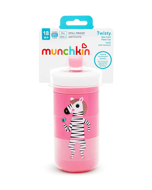 Munchkin Twisty Mix & Match Bite Proof Sippy Cup-Animal-266 ml-Dishwasher Safe-Pink
