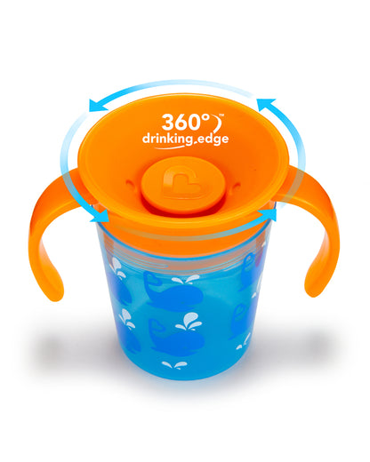 Munchkin Miracle 360 Degree Decorated Trainer Cup-Whale-Auto Flow Stop-177 ml-For Infants