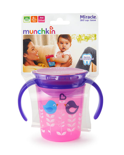 Munchkin Miracle 360 Degree Decorated Trainer Cup-Bird-Auto Flow Stop-177 ml-For Infants