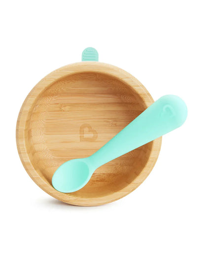Munchkin Bambou Bowl + Spoon Set-Strong Suction Base-Non Toxic-Brown