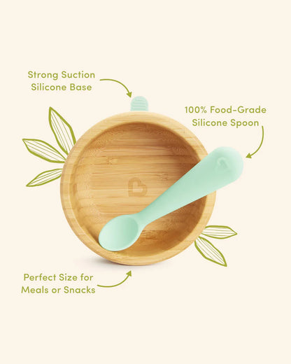Munchkin Bambou Bowl + Spoon Set-Strong Suction Base-Non Toxic-Brown