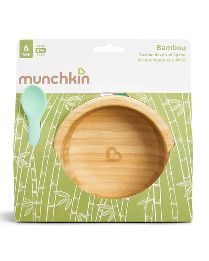 Munchkin Bambou Bowl + Spoon Set-Strong Suction Base-Non Toxic-Brown