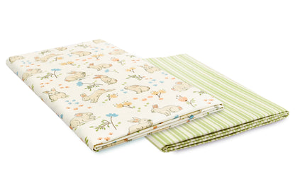 Abracadabra Flat Bedsheet-Bunny Garden-100% Natural Premium Cotton-Multicolor-Pack of 2 Baby Bedsheets-For Infants