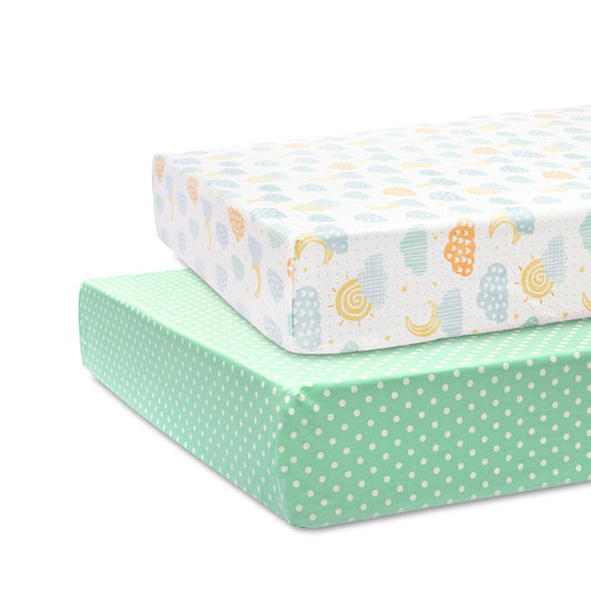 Abracadabra Flat Bedsheet-Lost in Clouds-100% Natural Premium Cotton-Green & White-Pack of 2 Baby Bedsheets-For Infants