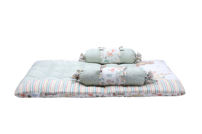 Abracadabra Baby Gadda Set-With 2 Bolsters & Mattress-Green-Bambi & Friends-For Infants