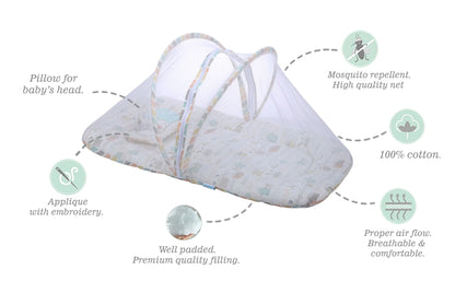 Abracadabra Baby Gadda Set-With Mosquito Net & Baby Pillow-Multicolor-Sleepy Friends-For Infants