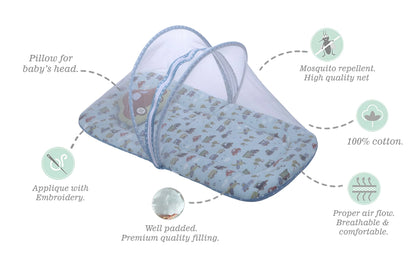 Abracadabra Baby Gadda Set-With Mosquito Net & Baby Pillow-Blue-Transport-For Infants