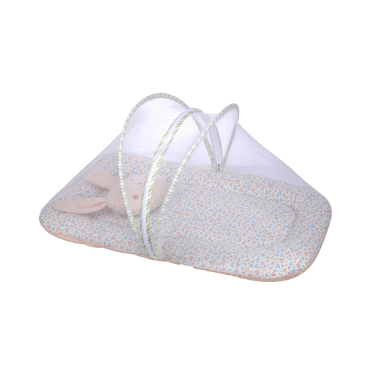 Abracadabra Baby Gadda Set-With Mosquito Net & Baby Pillow-Pink-Bunny Garden-For Infants