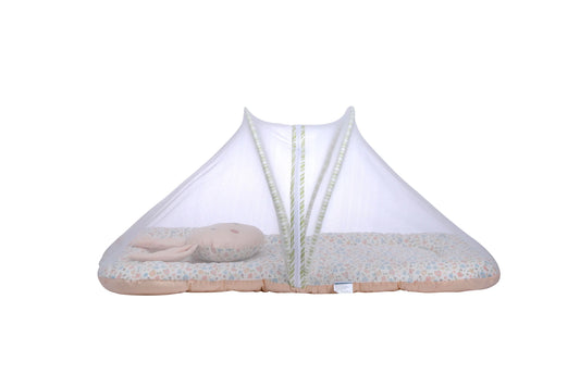 Abracadabra Baby Gadda Set-With Mosquito Net & Baby Pillow-Pink-Bunny Garden-For Infants