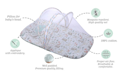 Abracadabra Baby Gadda Set-With Mosquito Net & Baby Pillow-Multicolor-Bambi & Friends-For Infants