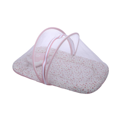 Abracadabra Baby Gadda Set-With Mosquito Net & Baby Pillow-Pink-Vintage Floral-For Infants