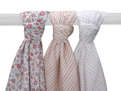 Abracadabra Vintage Floral Swaddles-Pink-Muslin Cotton-Infant Wraps-Pack of 3