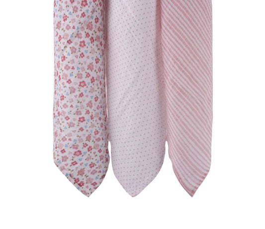 Abracadabra Vintage Floral Swaddles-Pink-Muslin Cotton-Infant Wraps-Pack of 3