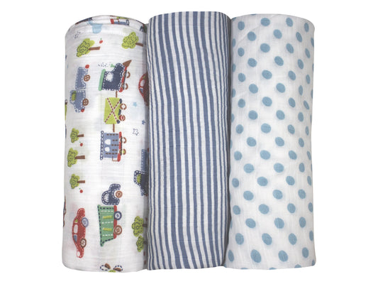 Abracadabra Transport Swaddles-Blue-Muslin Cotton-Infant Wraps-Pack of 3