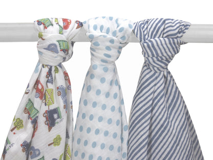 Abracadabra Transport Swaddles-Blue-Muslin Cotton-Infant Wraps-Pack of 3