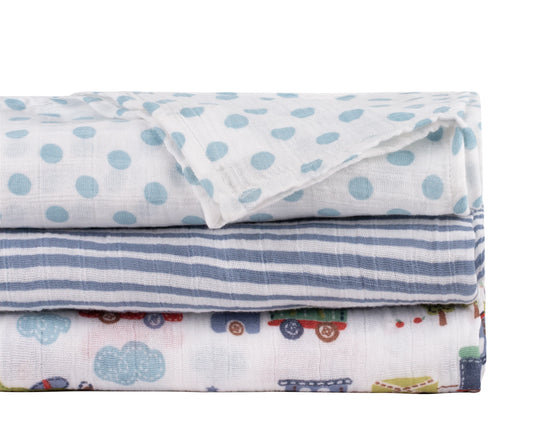 Abracadabra Transport Swaddles-Blue-Muslin Cotton-Infant Wraps-Pack of 3