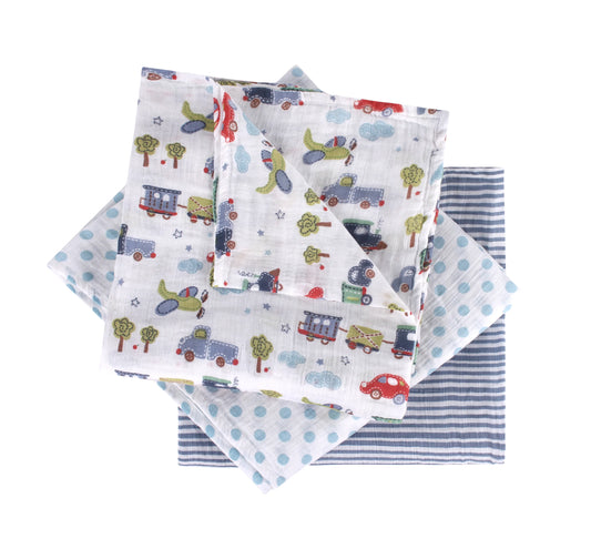 Abracadabra Transport Swaddles-Blue-Muslin Cotton-Infant Wraps-Pack of 3