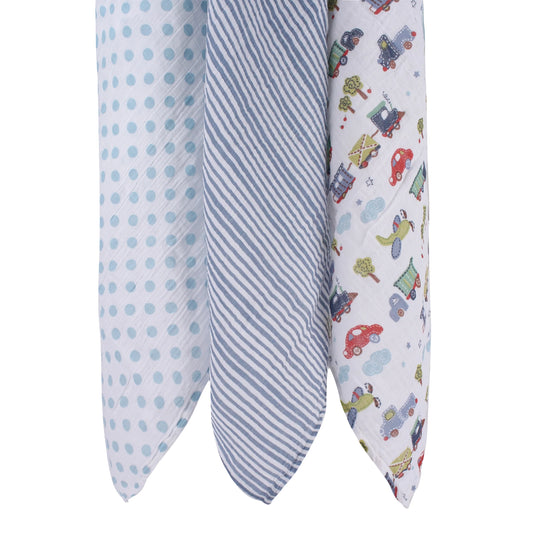 Abracadabra Transport Swaddles-Blue-Muslin Cotton-Infant Wraps-Pack of 3