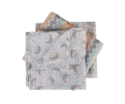 Abracadabra Sleepy Friends Swaddles-Multicolor-Muslin Cotton-Infant Wraps-Pack of 3