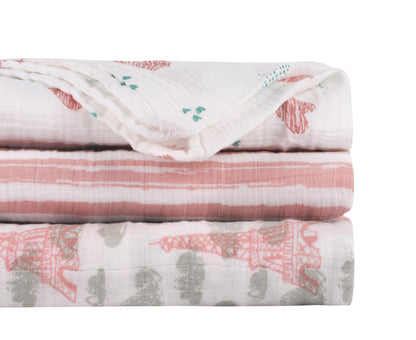 Abracadabra Eiffel Tower Swaddles-Pink-Muslin Cotton-Infant Wraps-Pack of 3