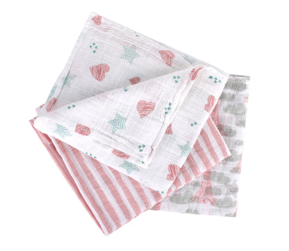 Abracadabra Eiffel Tower Swaddles-Pink-Muslin Cotton-Infant Wraps-Pack of 3